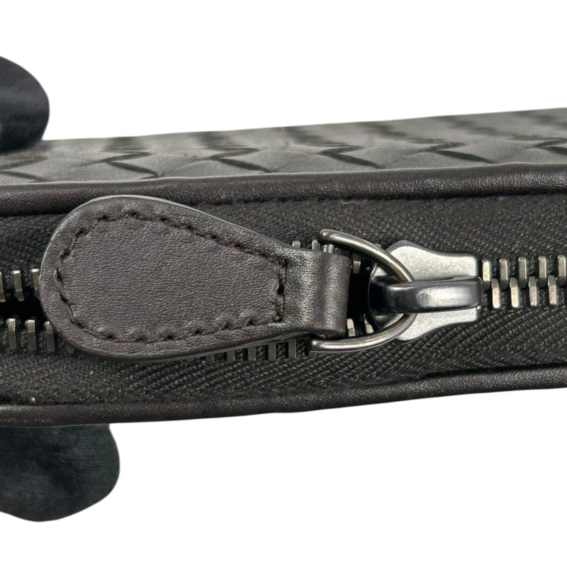 BOTTEGA VENETA Intrecciato Zip-Around Lambskin Long Wallet - Dark Brown 