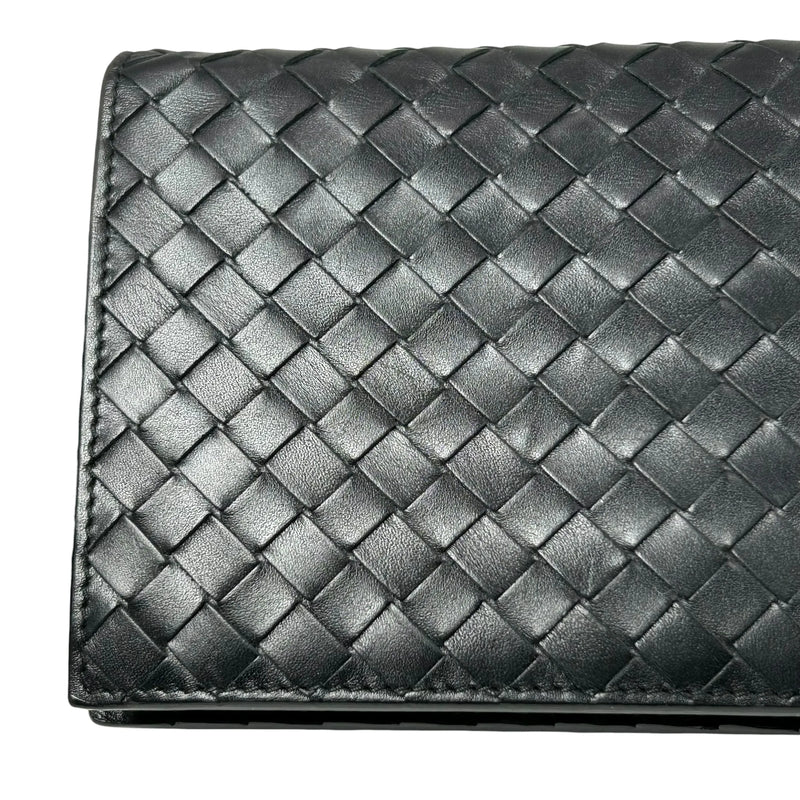 BOTTEGA VENETA Intrecciato Leather Bi-fold Long Wallet - Black 