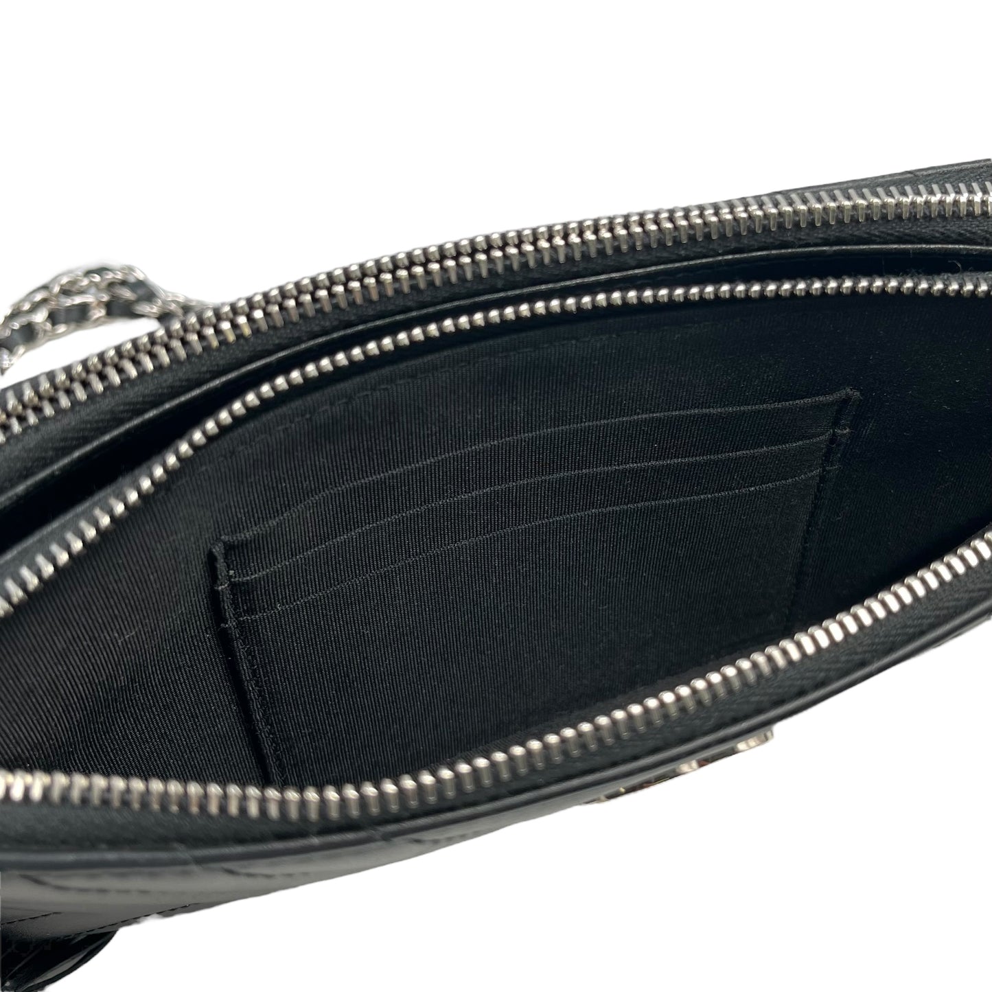 CHANEL Chevron Lambskin Chain Wallet - Black 