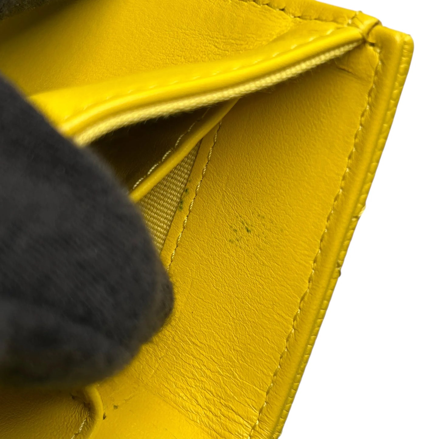 CHANEL Caviar Leather Matelasse Tri-Fold Compact Wallet - Yellow 