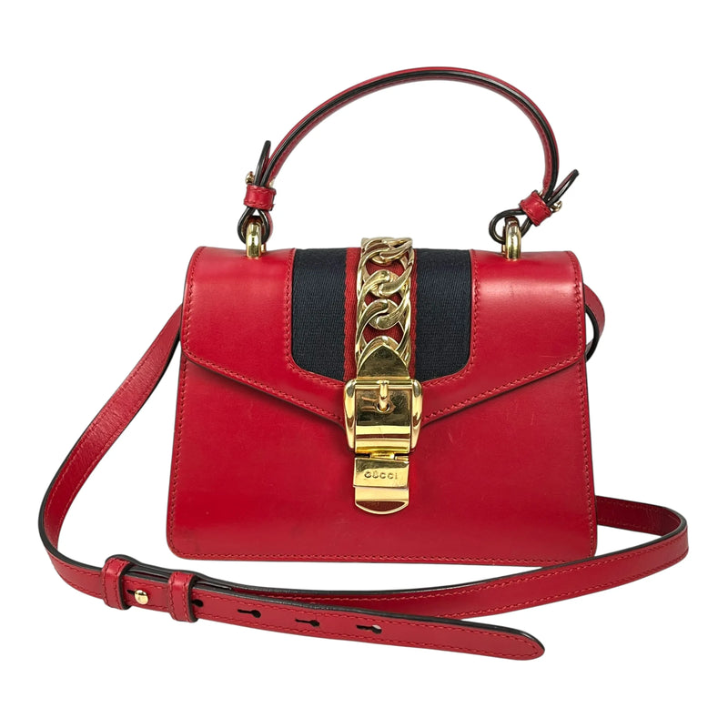 GUCCI Sylvie Chain Mini Handbag/Shoulder Bag - Red 