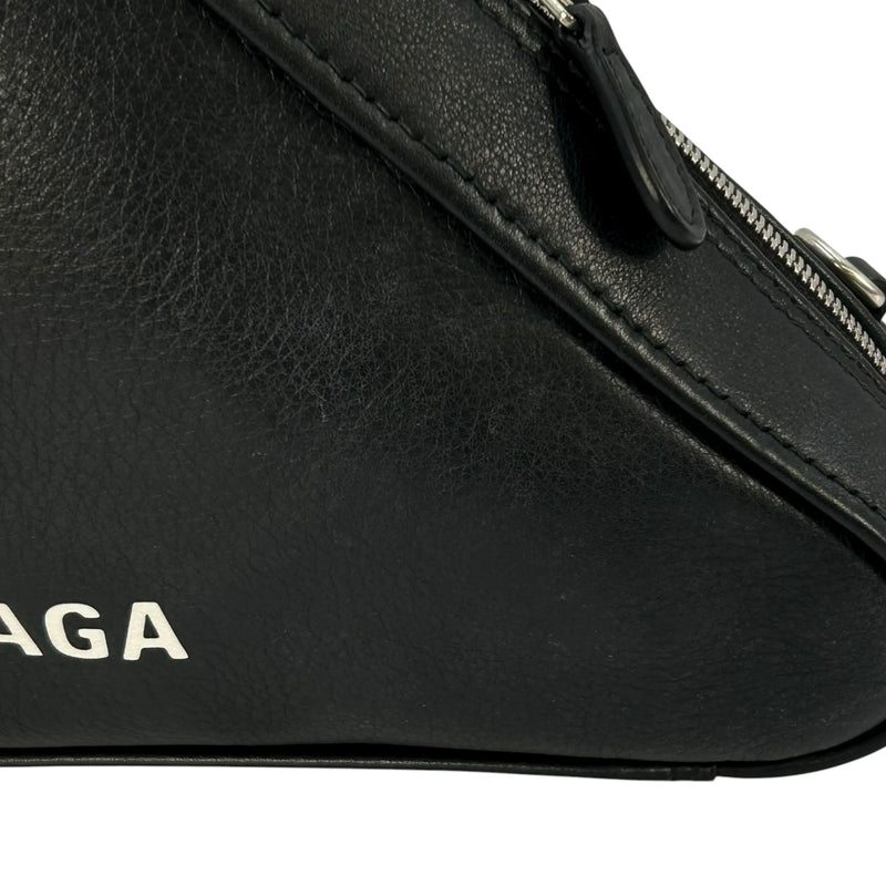 BALENCIAGA Triangle Leather Chain Shoulder Bag - Black 