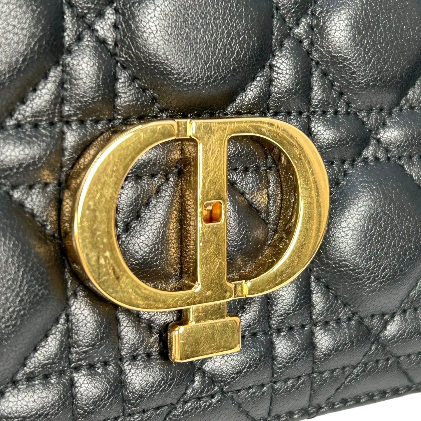 Christian Dior Jolie Top Handle Bag Calfskin Hand Bag Shoulder Bag - Black 