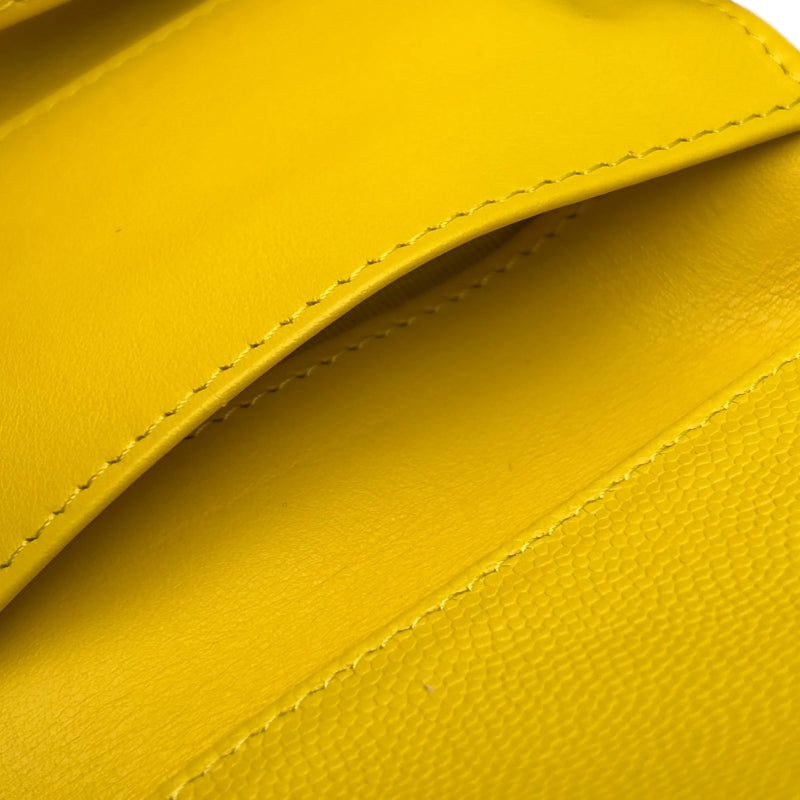 CHANEL Caviar Leather Matelasse Tri-Fold Compact Wallet - Yellow 