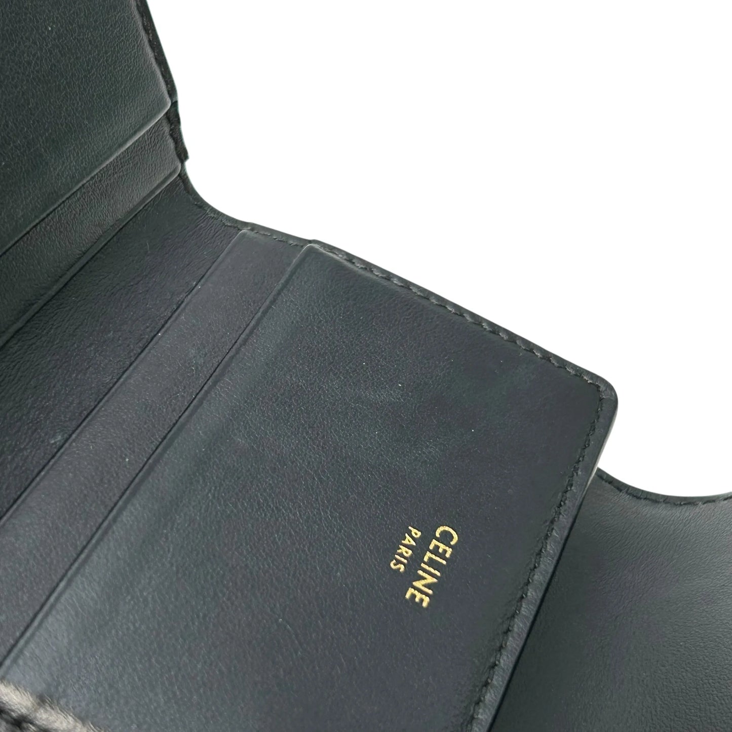 CELINE Vise Coin Triomphe Compact Wallet in Shiny Calfskin - Black 