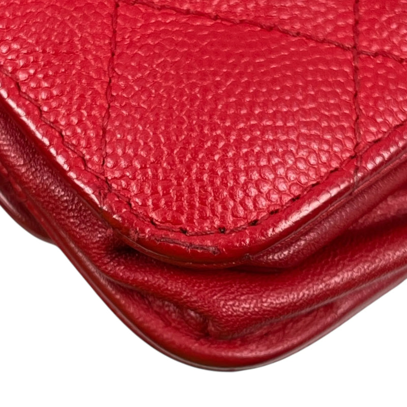 CHANEL CC Filigree Caviar Leather Chain Wallet - Red 