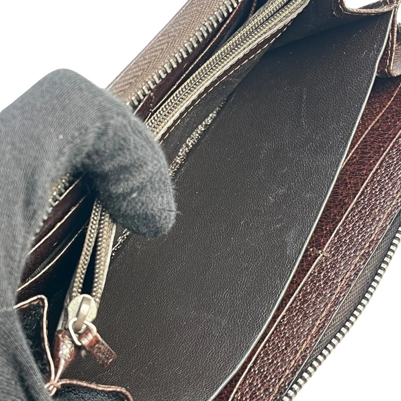 GUCCI キャンバス グッチシマ ラウンドジップ ロングウォレット - ブラウン