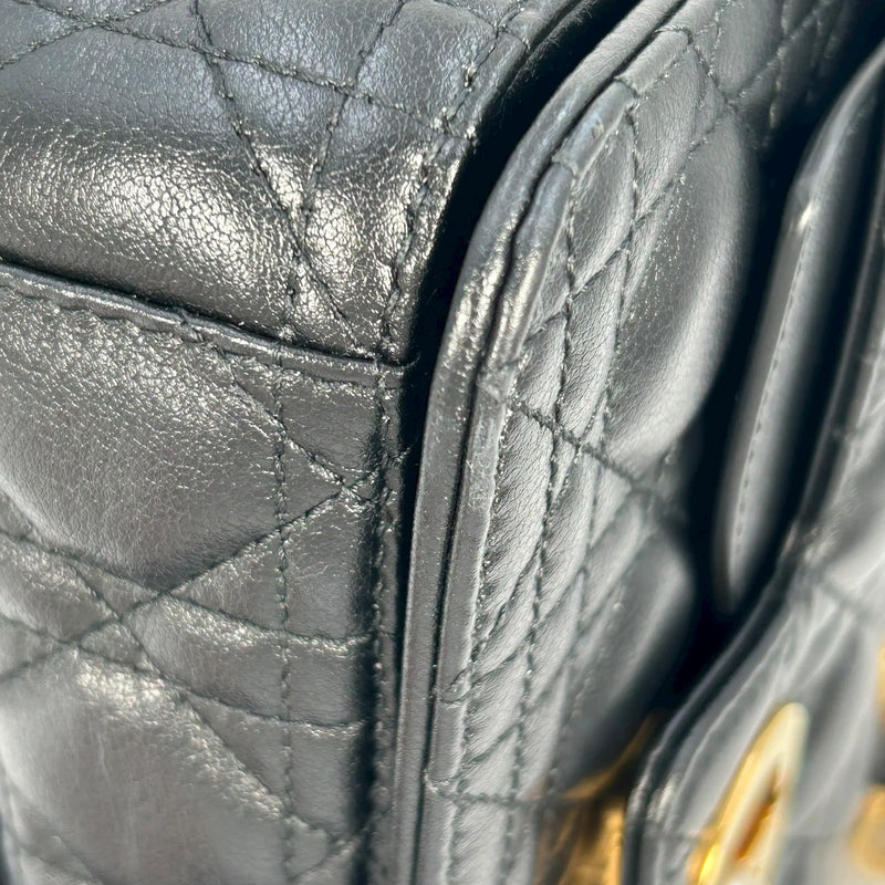 Christian Dior Jolie Top Handle Bag Calfskin Hand Bag Shoulder Bag - Black 