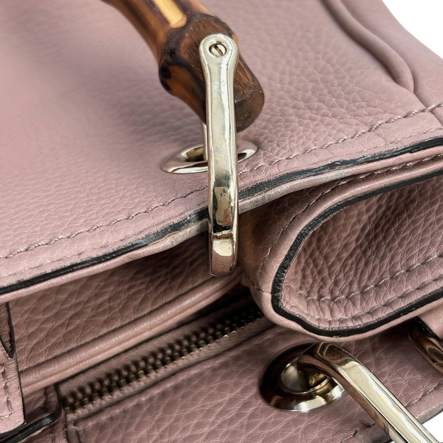 GUCCI Bamboo Leather Handbag/Shoulder Bag - Pink 