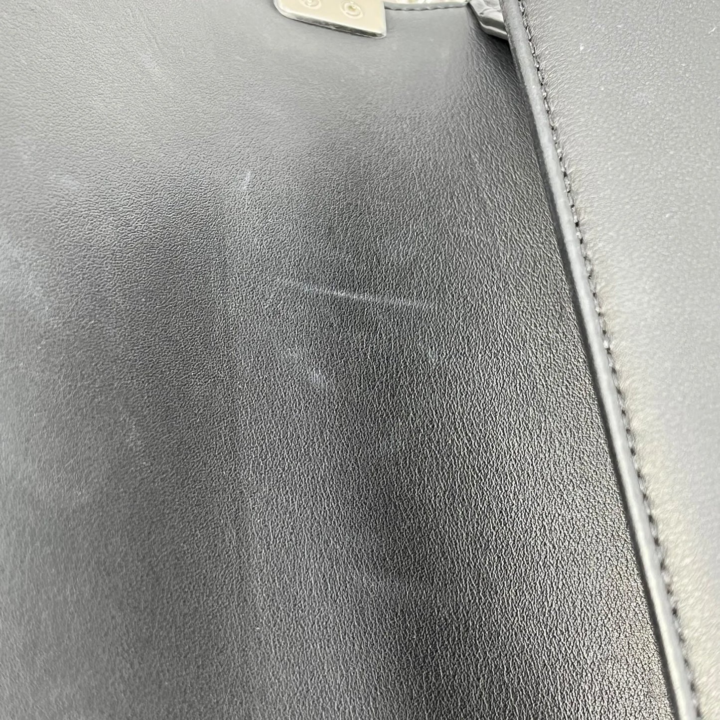 CHANEL Boy Chanel Pearl and Calfskin Chain Shoulder Bag - Black 