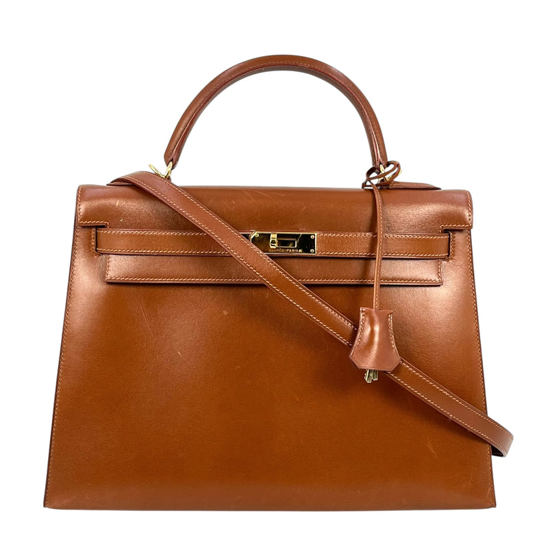 Hermès Kelly Box Calf Handbag/Shoulder Bag - Brown, E Stamp (2001) 