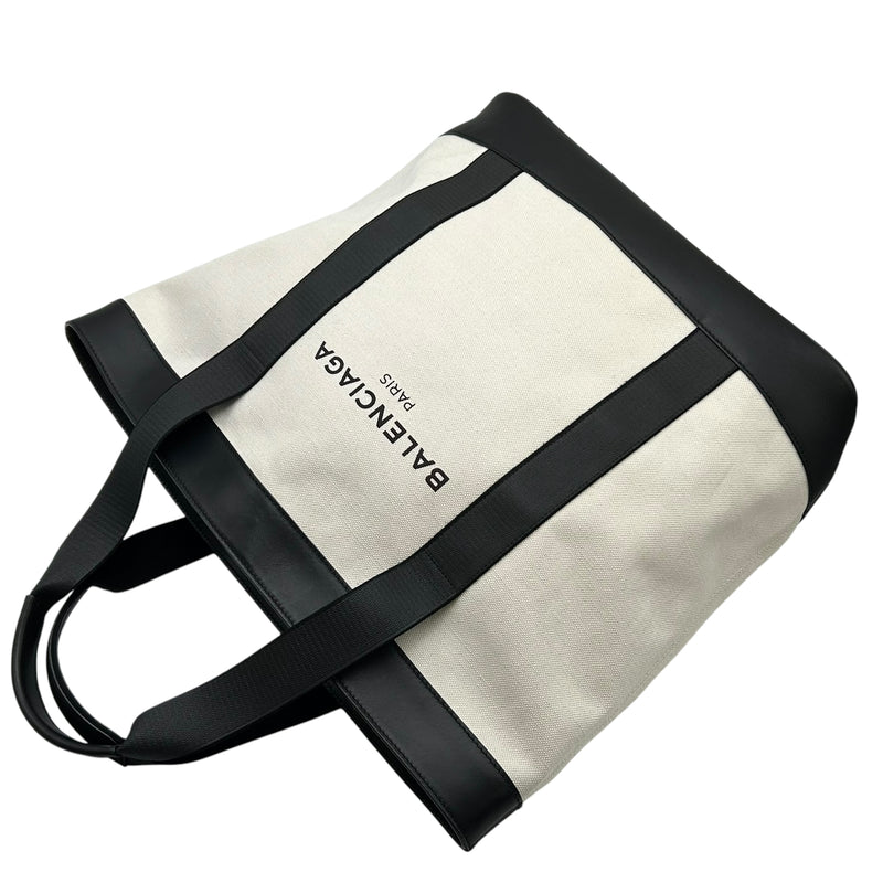 BALENCIAGA Canvas Navy Tote Bag - Cream x Black 