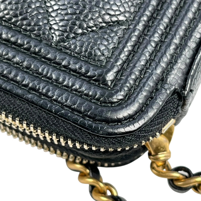 CHANEL Caviarskin Boy Double Zip Around Chain Wallet - Black 