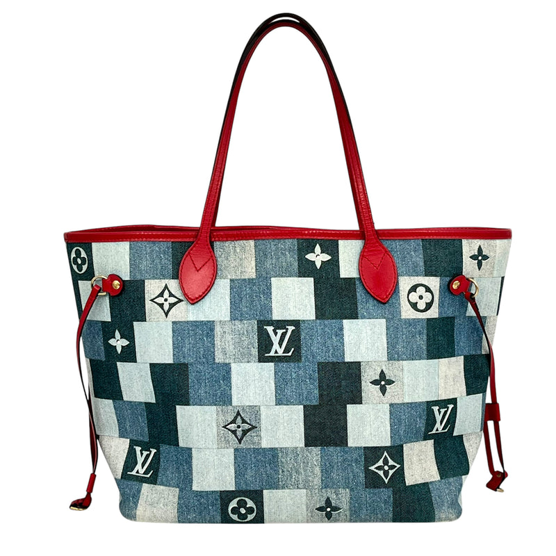 Louis Vuitton Monogram Denim Neverfull MM Tote Bag - Blue 