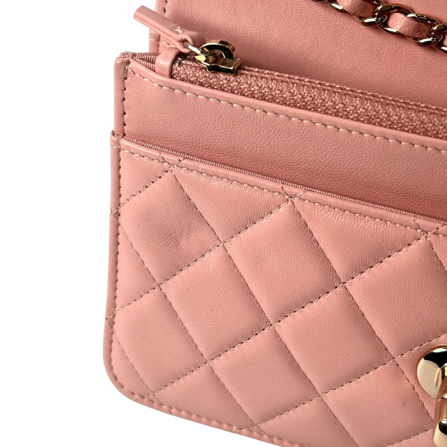 CHANEL Lambskin Chain Wallet - Baby Pink 