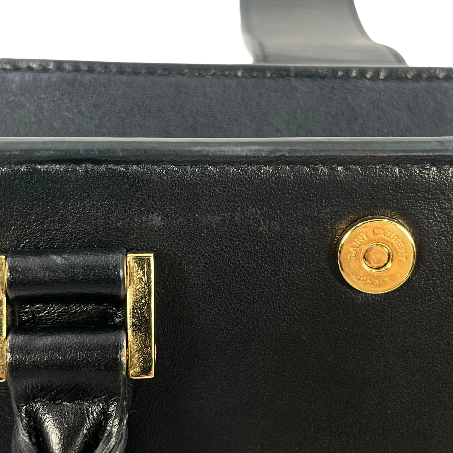 SAINT LAURENT ベイビーカバス レザー ハンドバッグ ショルダーバッグ - ブラック