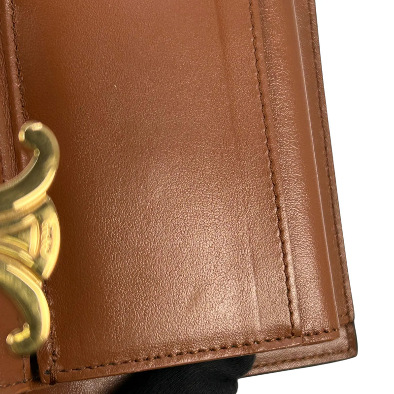 CELINE Triomphe Calfskin Small Compact Wallet - Brown 