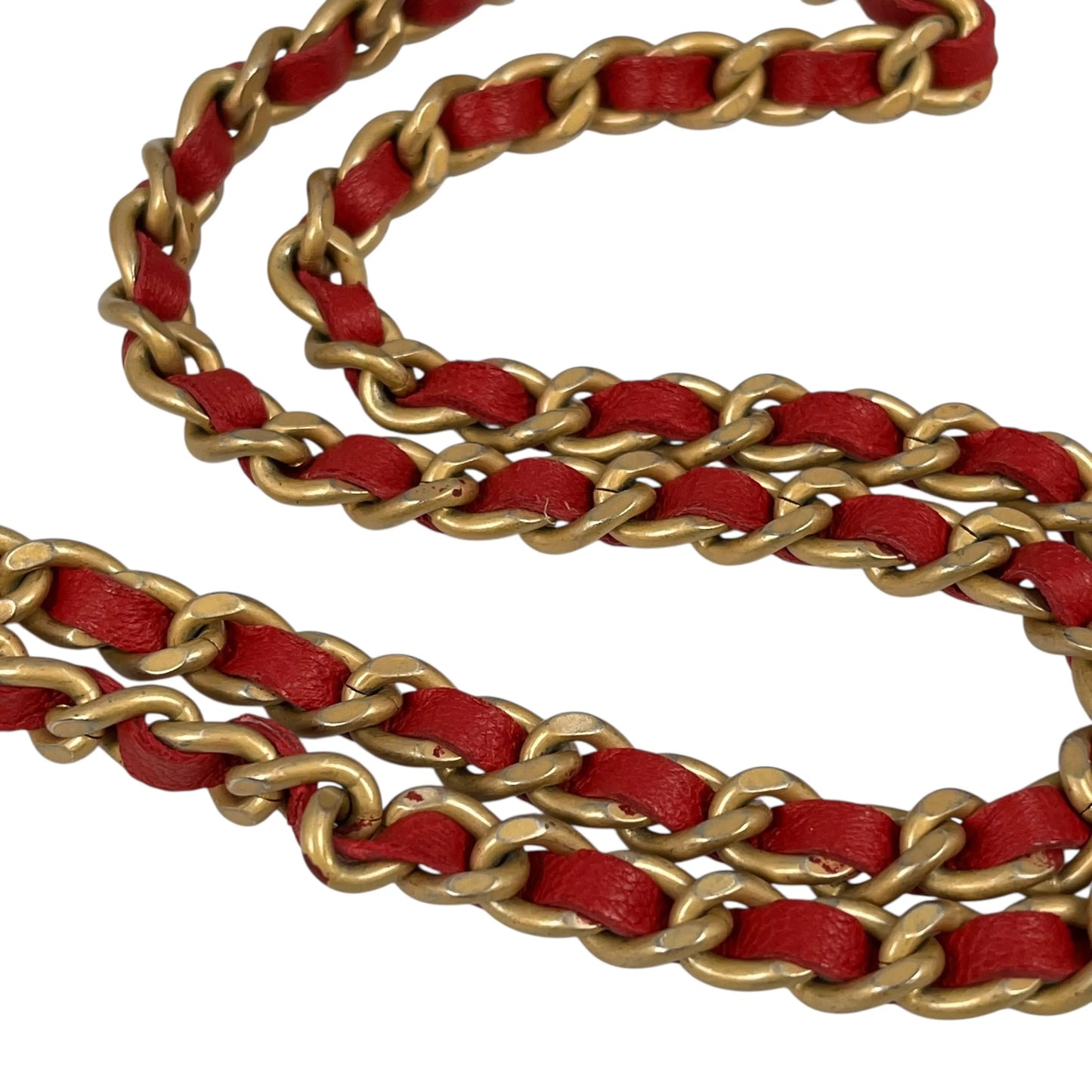 CHANEL CC Filigree Caviar Leather Chain Wallet - Red 