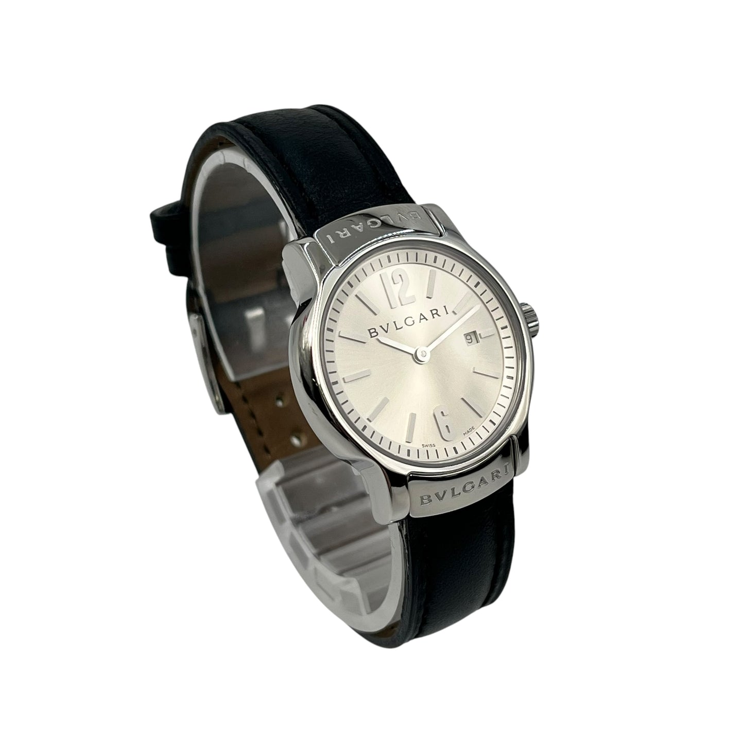 BVLGARI Solotempo Stainless Steel Leather Band Watch - Black 