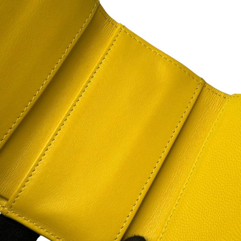 CHANEL Caviar Leather Matelasse Tri-Fold Compact Wallet - Yellow 