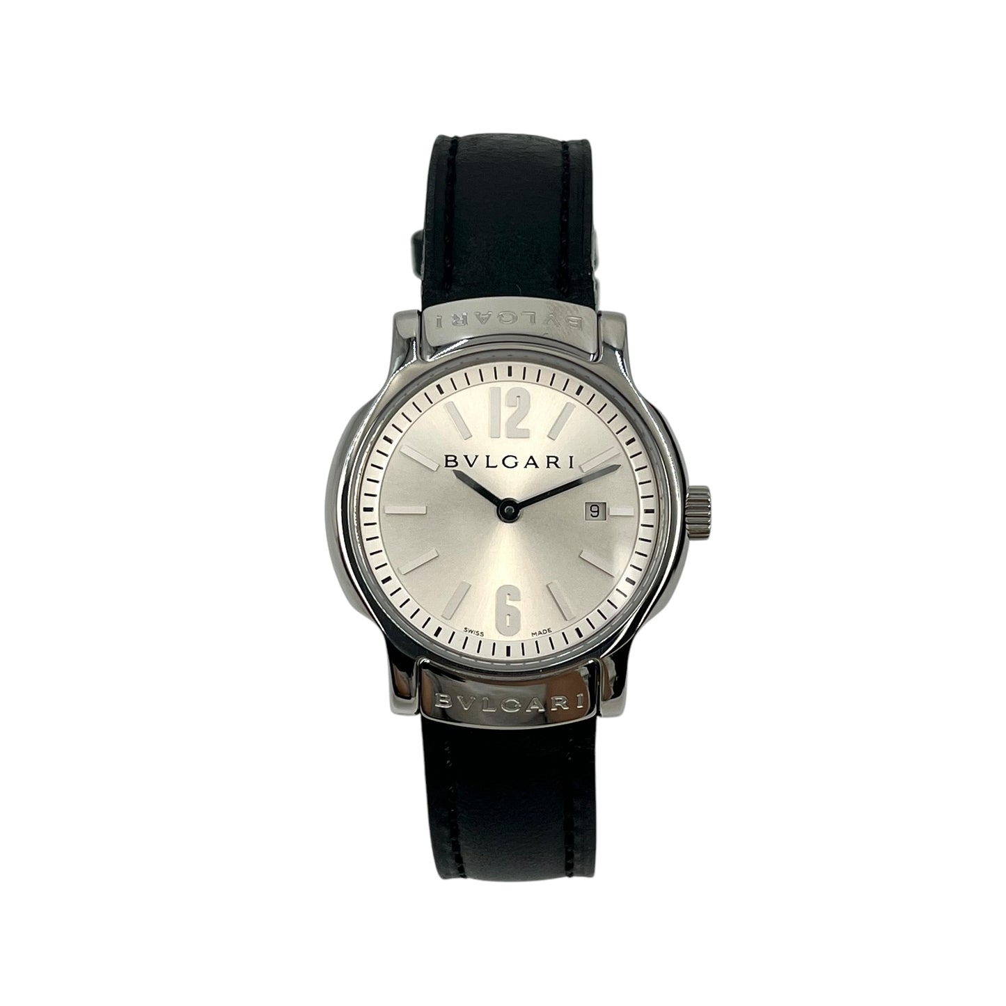 BVLGARI Solotempo Stainless Steel Leather Band Watch - Black 