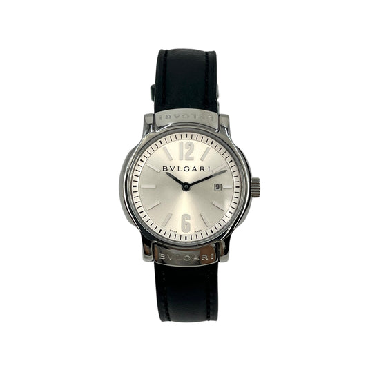 BVLGARI Solotempo Stainless Steel Leather Band Watch - Black 