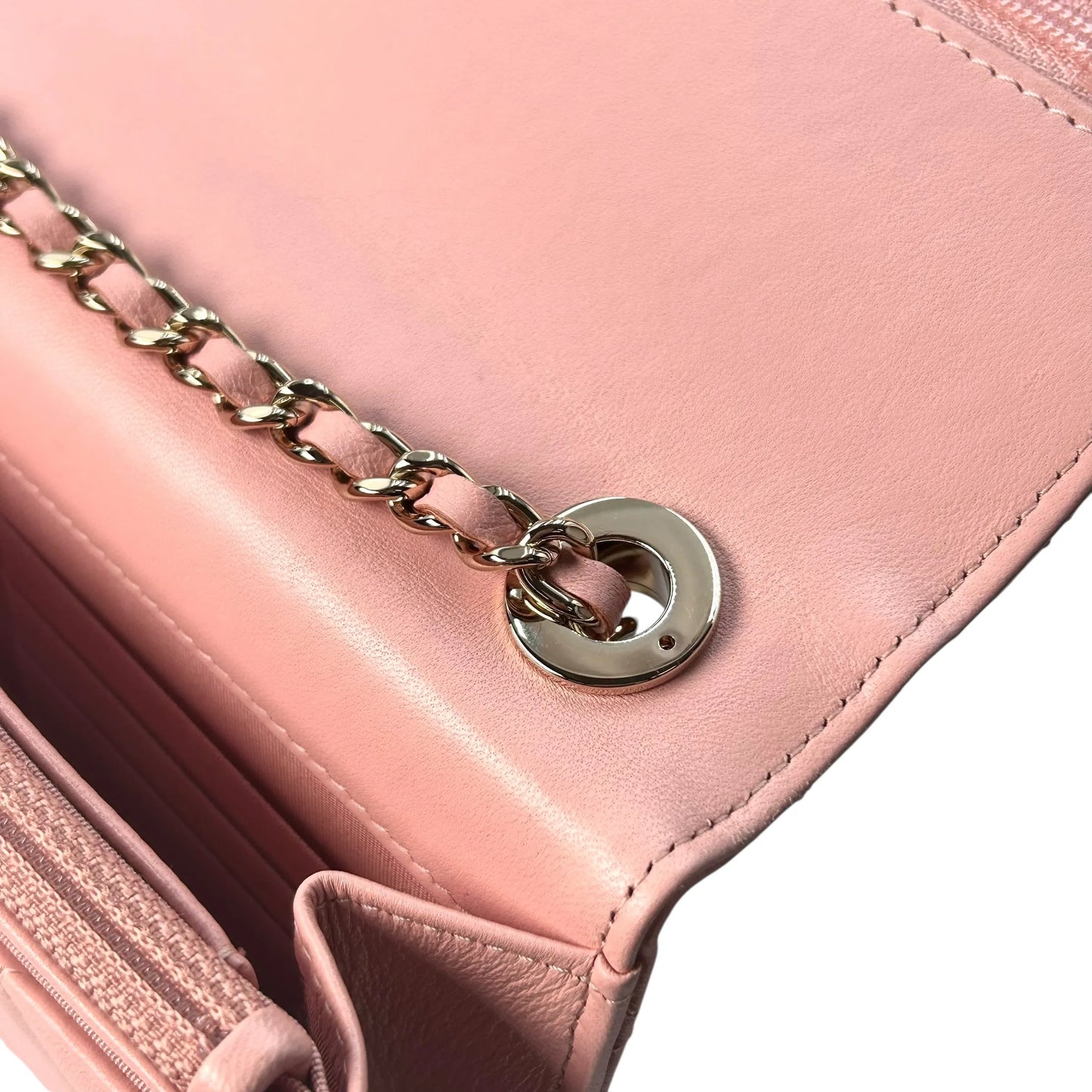 CHANEL Lambskin Chain Wallet - Baby Pink 