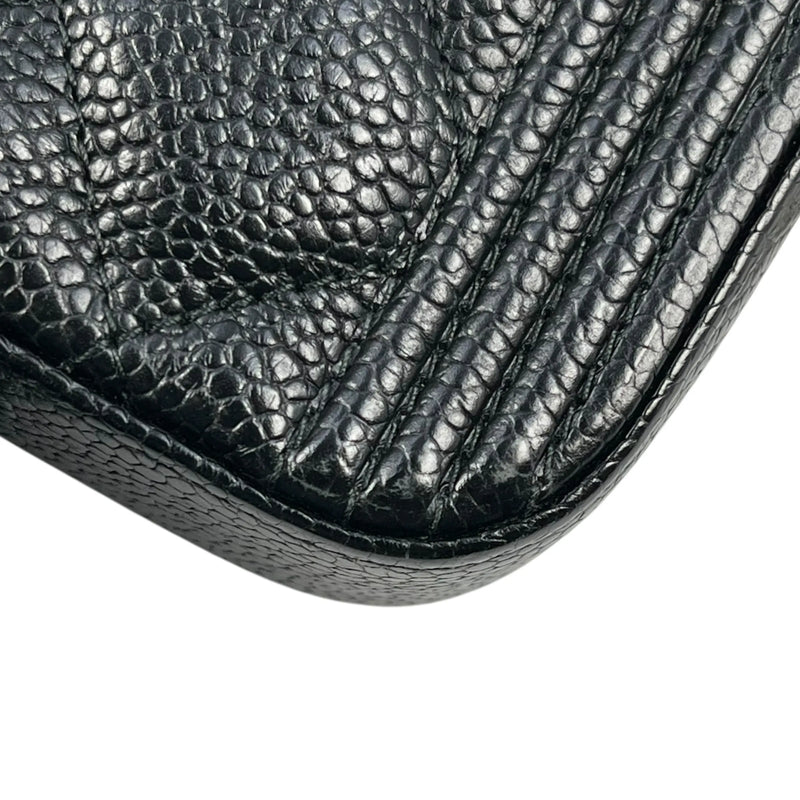 CHANEL Caviarskin Boy Double Zip Around Chain Wallet - Black 