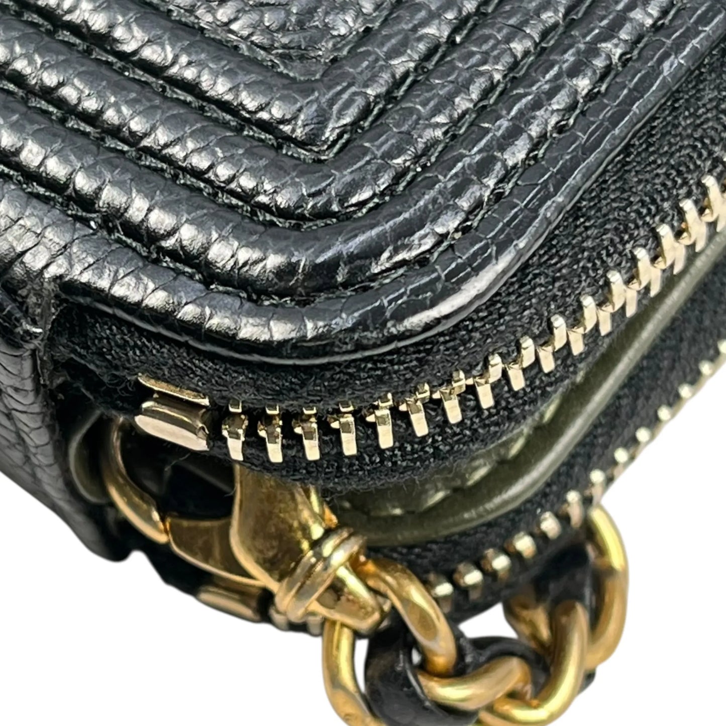 CHANEL Caviarskin Boy Double Zip Around Chain Wallet - Black 