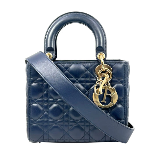 Christian Dior Lady Dior Lambskin Handbag/Shoulder Bag - Navy 