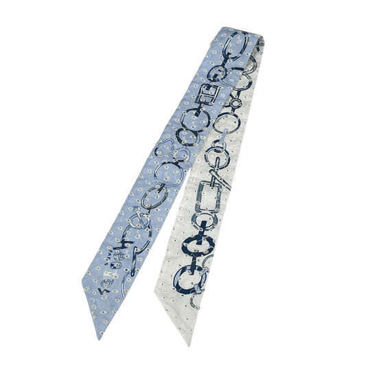 Hermès Twilly Scarf Broderie Anglaise Dore Boucle - Blue and White 