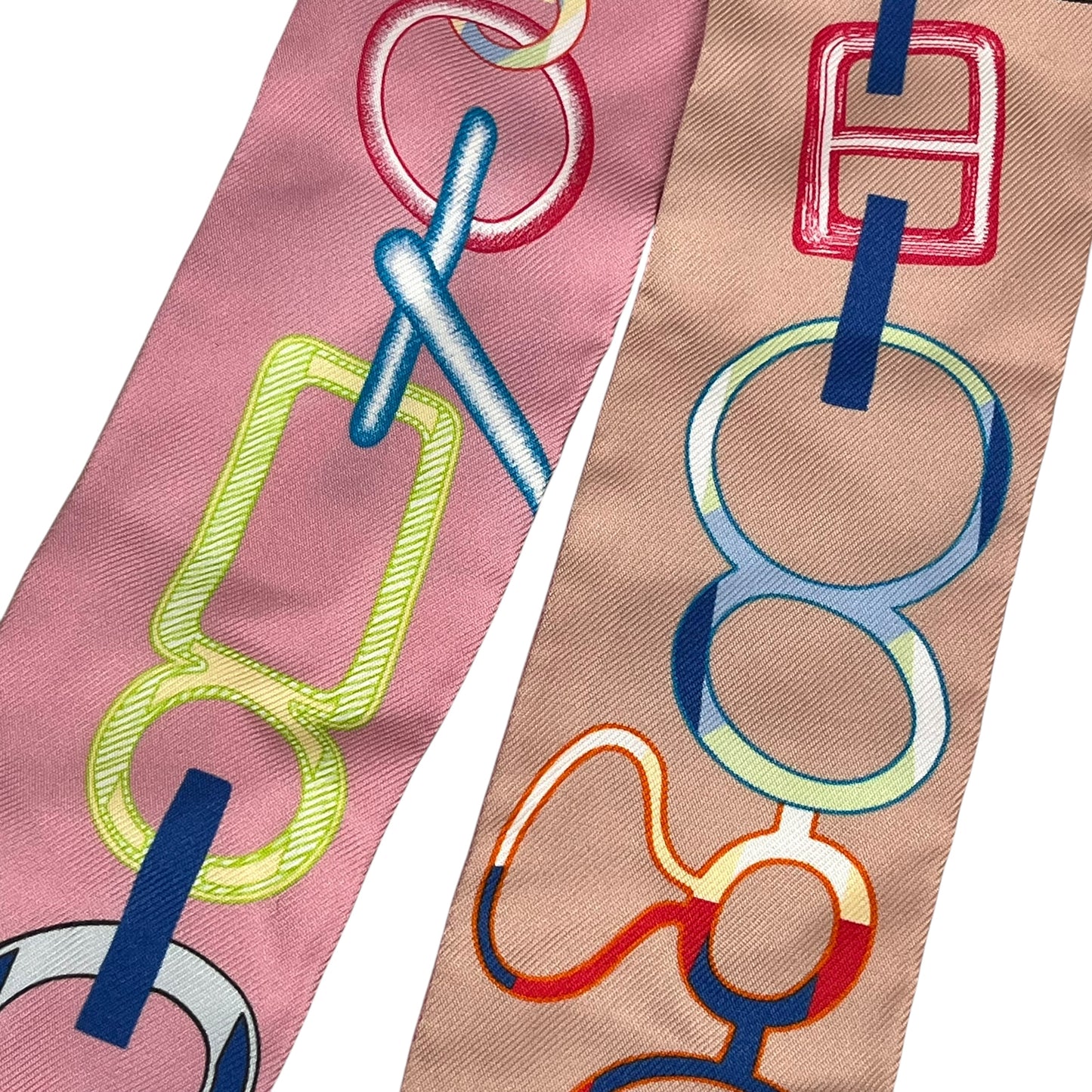 Hermès Twilly Scarf Dore Boucle - Pink, Beige, Multicolor 