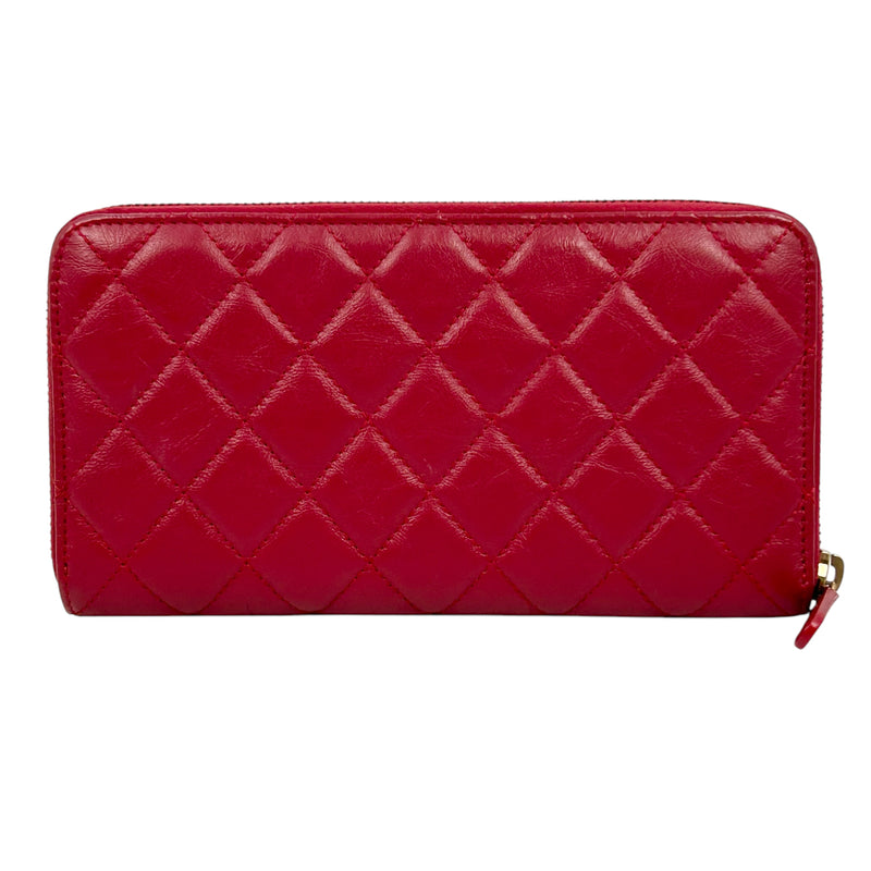 CHANEL Matelasse 2.55 Round Zip Long Wallet - Red 