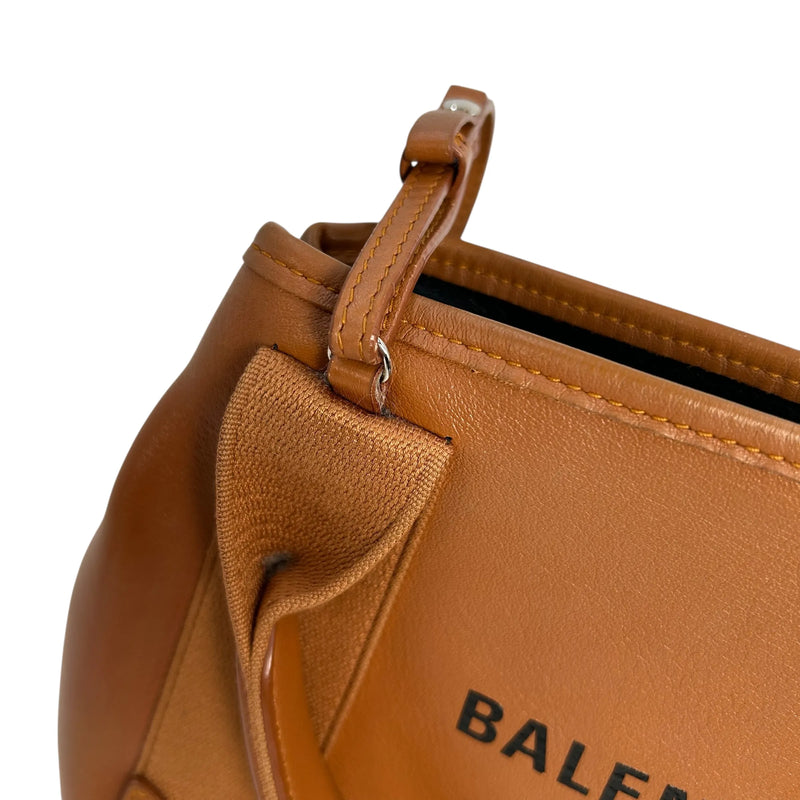 BALENCIAGA Navy Cabas Leather Handbag/Shoulder Bag - Brown 