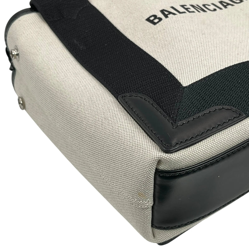 BALENCIAGA Navy Cabas XS Canvas Handbag/Shoulder Bag - White/Black 