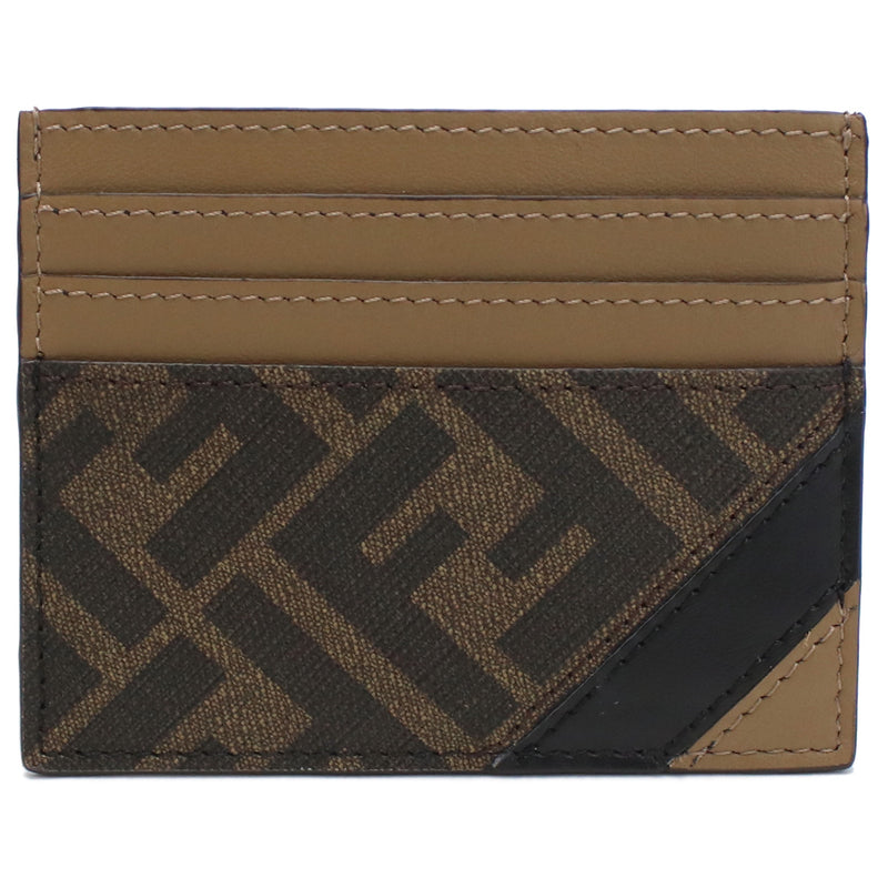 FENDI FF Jacquard Leather Card Case - Brown 