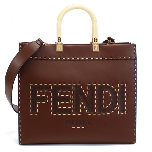 FENDI Sunshine Medium Tote/Shoulder Bag - Dark Brown 