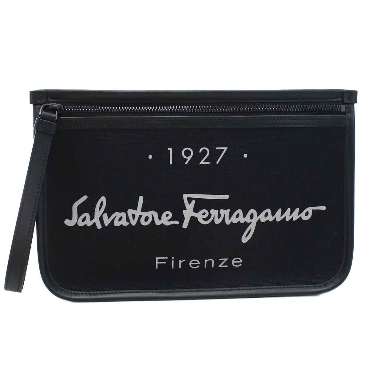 FERRAGAMO 1927 Signature Pouch Clutch Bag - Black 