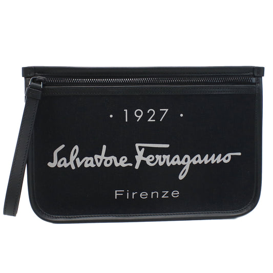 FERRAGAMO 1927 Signature Pouch Clutch Bag - Black 