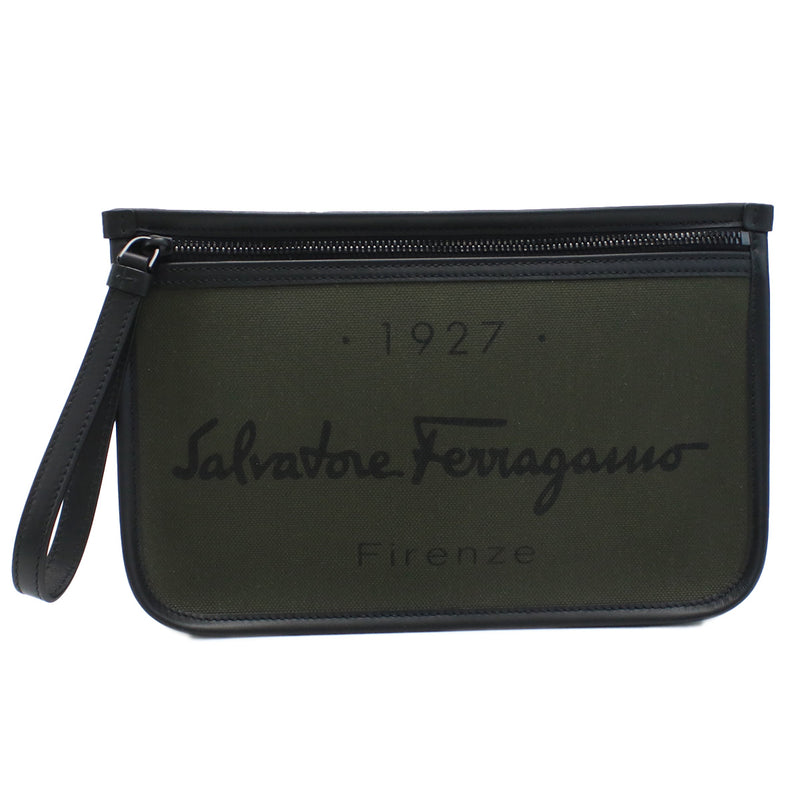 FERRAGAMO 1927 Signature Pouch Clutch Bag - Khaki 