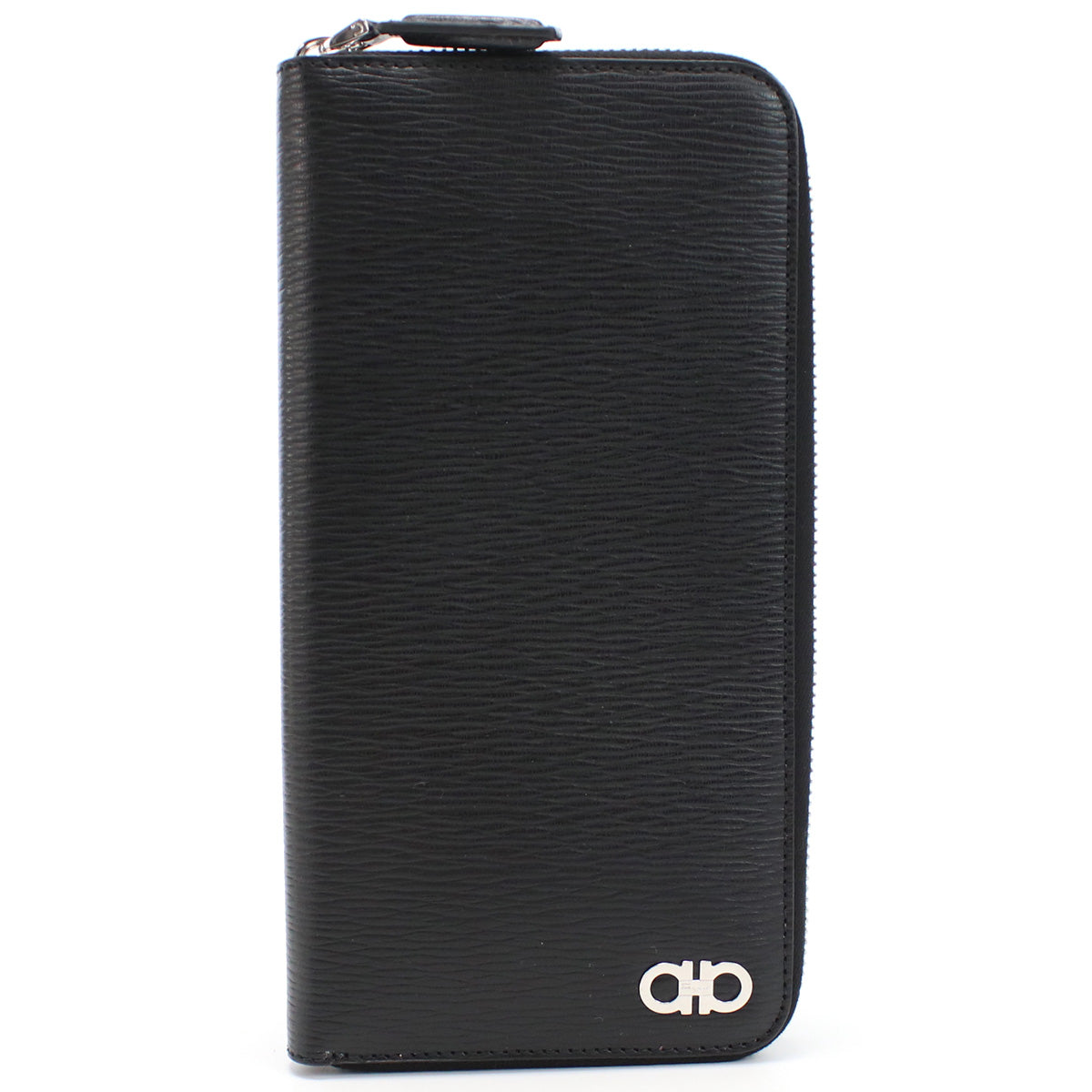 FERRAGAMO Gancini Calfskin Card Case - Black 