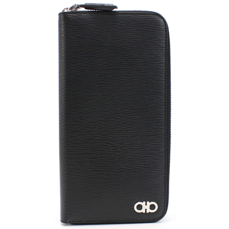 FERRAGAMO Gancini Calfskin Card Case - Black 