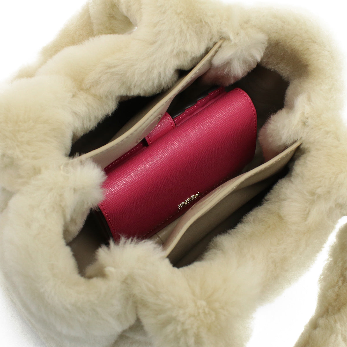 PRADA Montone Faux Fur Handbag - Beige 