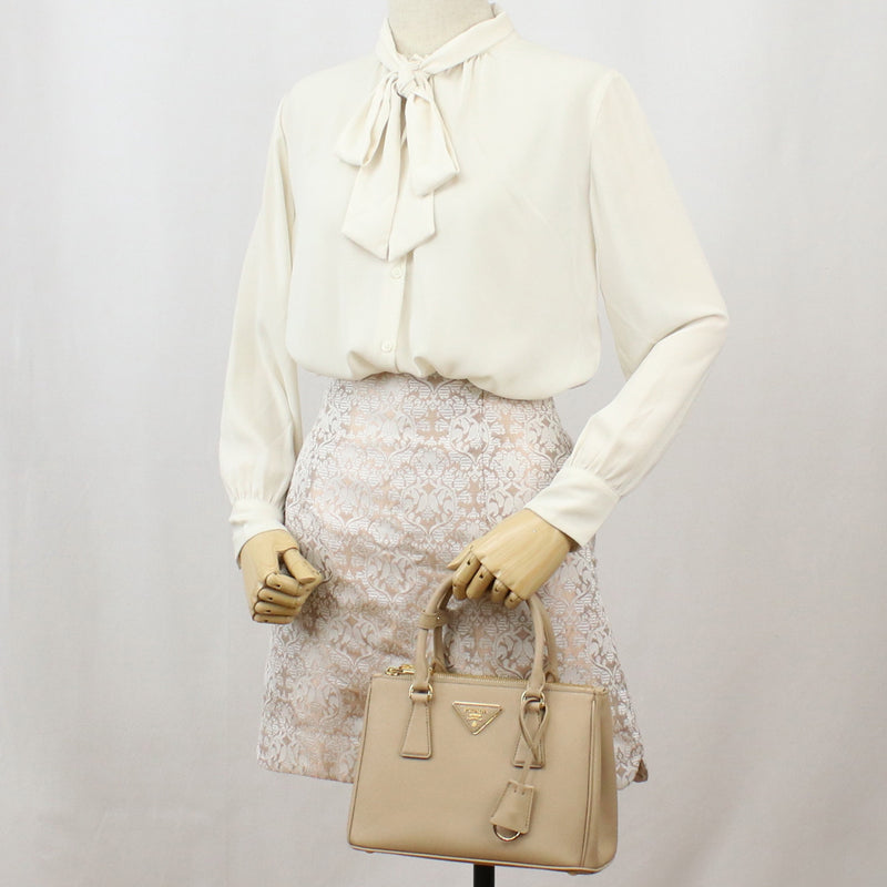 PRADA Galleria Saffiano Leather Handbag/Shoulder Bag - Beige 