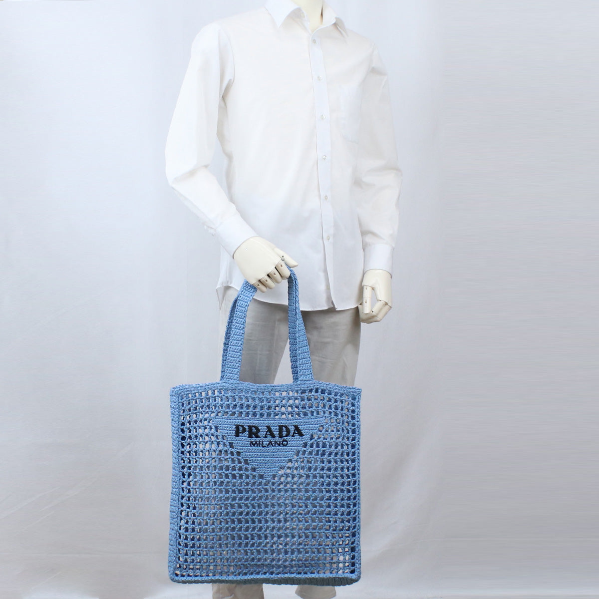 PRADA Raffia Tote Bag - Blue 