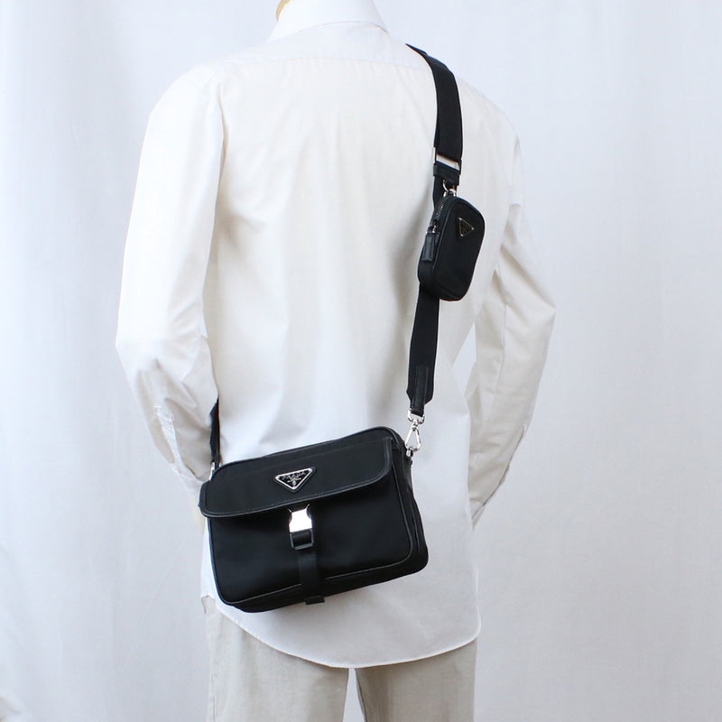 PRADA Saffiano Leather Shoulder Bag - Black 