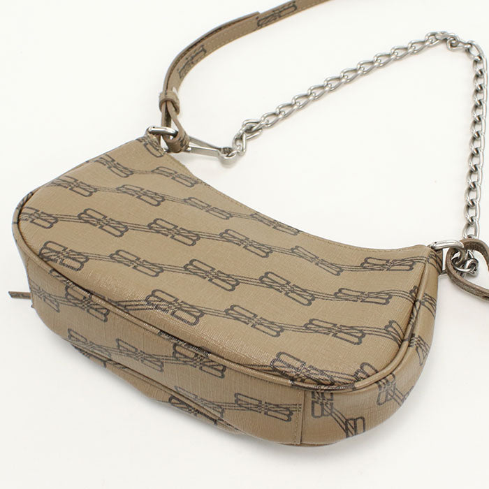 BALENCIAGA Le Cagole Mini BB Monogram Leather Handbag with Chain Shoulder Bag - Brown