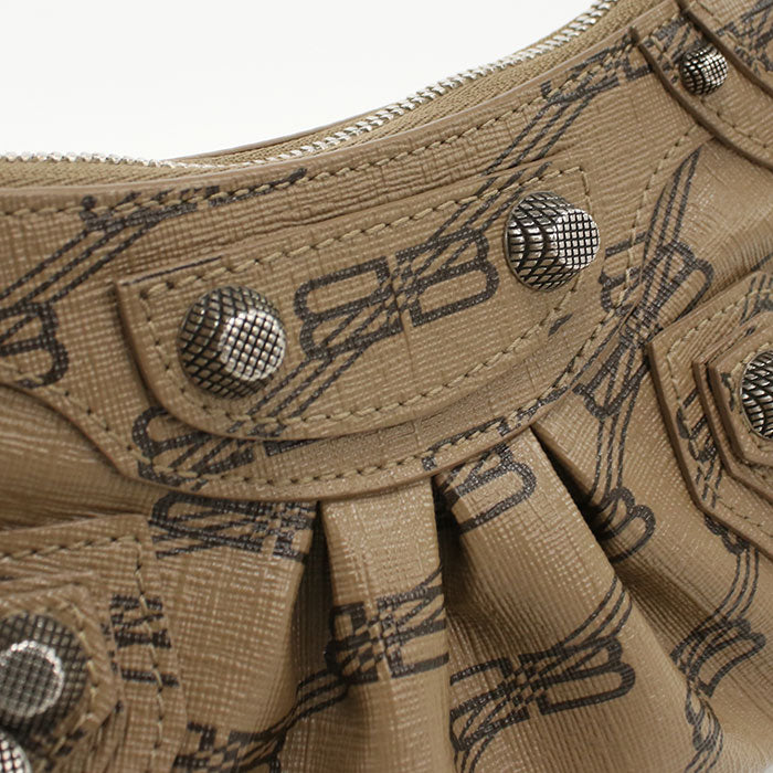 BALENCIAGA Le Cagole Mini BB Monogram Leather Handbag with Chain Shoulder Bag - Brown