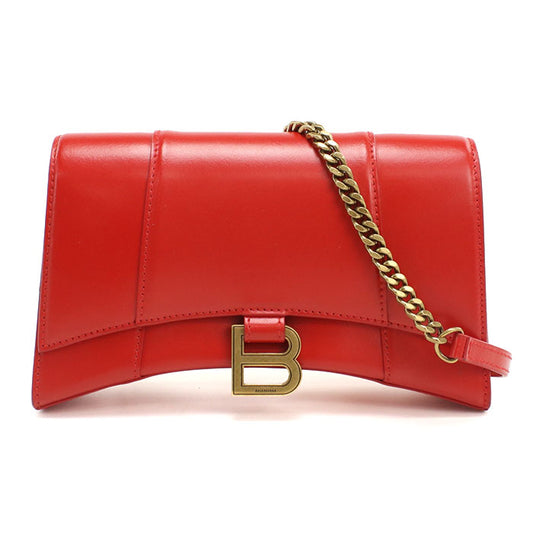 BALENCIAGA Hourglass Leather Chain Shoulder Bag - Red