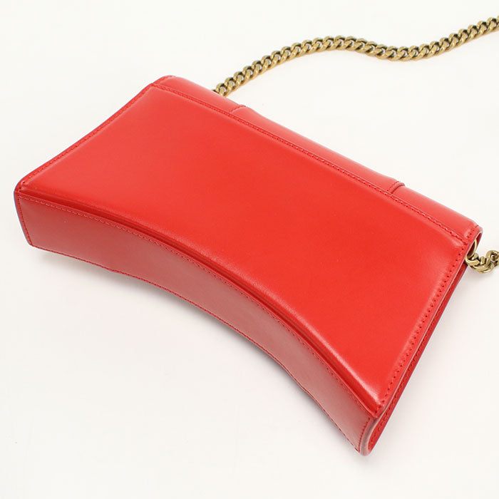 BALENCIAGA Hourglass Leather Chain Shoulder Bag - Red